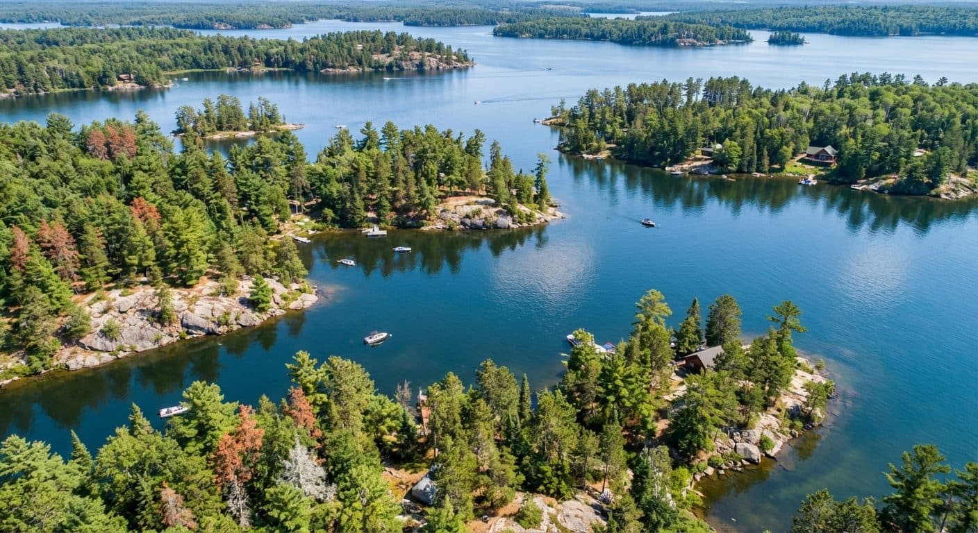 Aerial view of Lake Vermilion, a premier walleye fishing lake in northern Minnesota